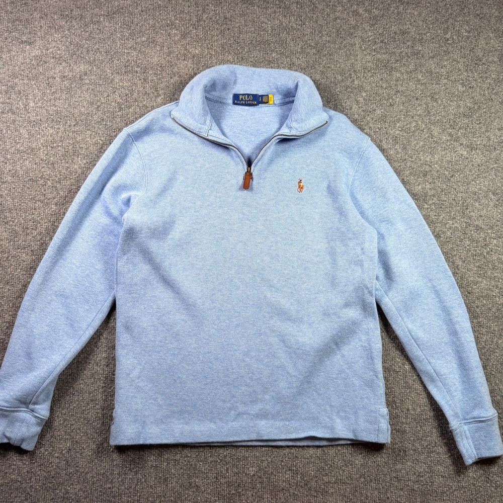 Polo Ralph Lauren Quarter Zip Pullover Mens Small Light Blue Heathered Cotton